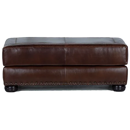 Leather Cocktail Ottoman with Large Nailheads